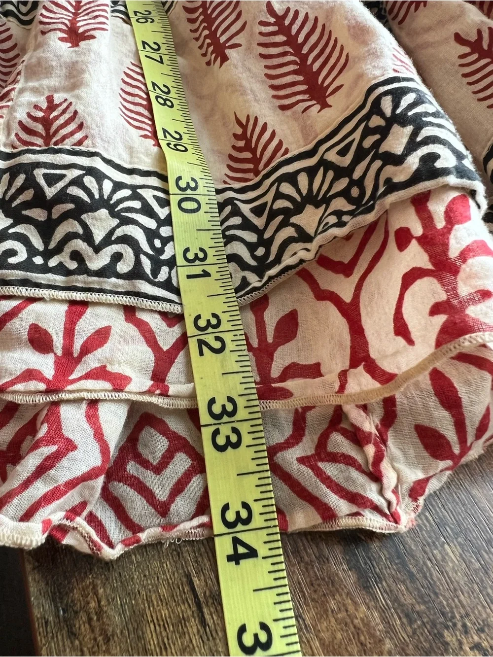 Vintage Ibiza Boho Block Print Babydoll Mini Dress Small Puff Sleeve Lined Gauze